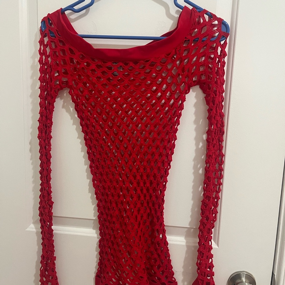 Red fishnet dress